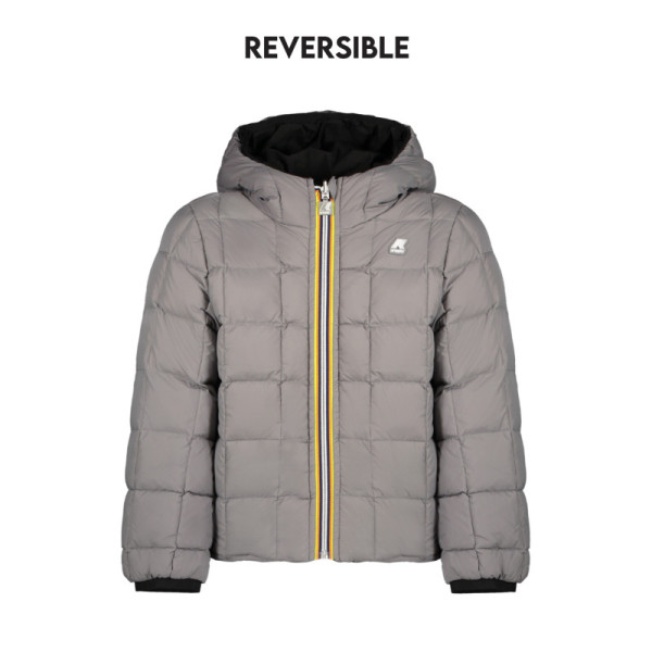 K-Way giubbotto bambino nero reversibile con cappuccio – Modello doppio lato nero/grigio con tasche e zip, stile pratico