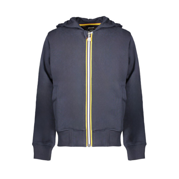 Felpa K-Way bambino blu con zip e cappuccio, tasche laterali, dettagli a contrasto e interno garzato caldo