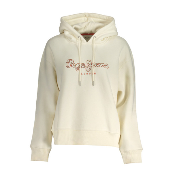elpa Donna Pepe Jeans Bianca Senza Zip con Cappuccio Stampa e Logo - Cotone Organico 70% Felpata Maniche Lunghe Stile Casual