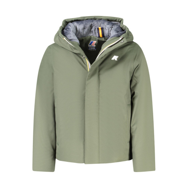 Giubbotto K-Way Bambino Verde con Cappuccio - Giacca Marmotta Maniche Lunghe - Giubbino con Tasche Zip e Automatici