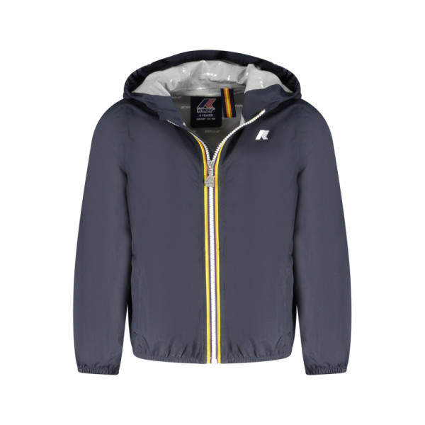 K-WAY giacca sportiva bambino blu con cappuccio, zip frontale, tessuto tecnico impermeabile e dettagli a contrasto