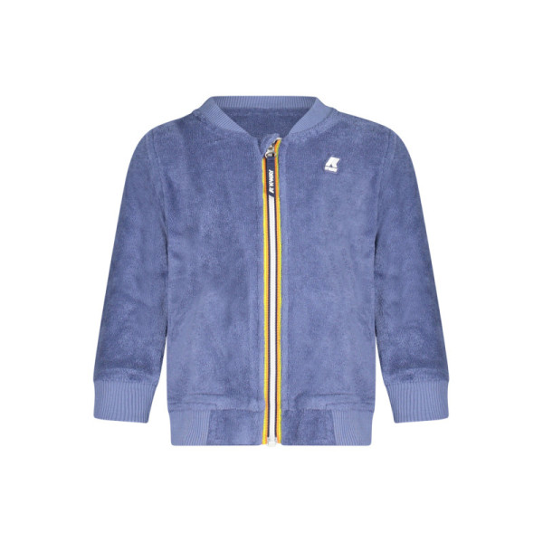 K-Way Felpa con Zip Bambino Blu Spugna Maniche Lunghe - Giacca Girocollo Bambini Dettagli Contrasto Applicazione Logo