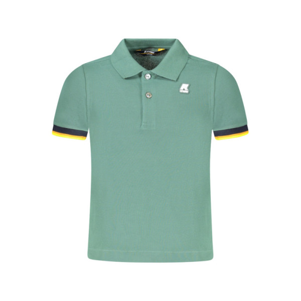 K-Way Polo Maniche Corte Bambino Verde 2 Bottoni - Maglia Bambini Dettagli Contrasto Applicazione Logo Estiva Casual
