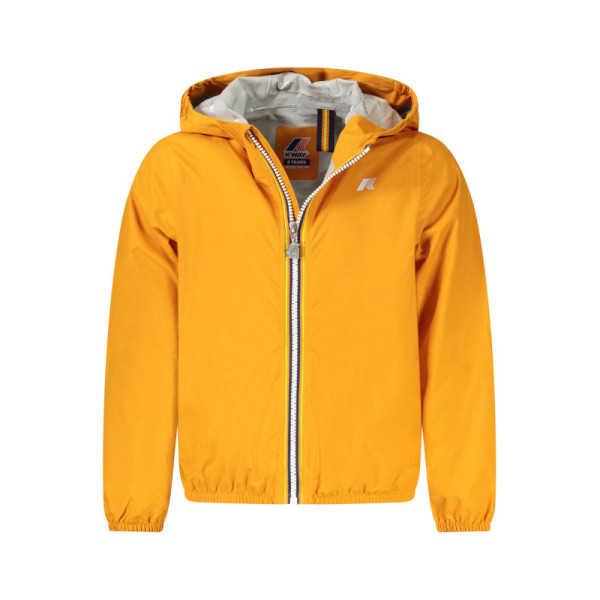 K-WAY giacca sportiva bambino arancio con cappuccio, zip frontale, tessuto tecnico e dettagli a contrasto