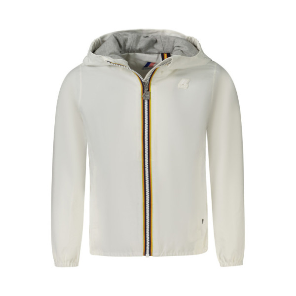 K-WAY giacca sportiva bambino bianco in stretch poly jersey con cappuccio, zip, tasche e dettagli a contrasto