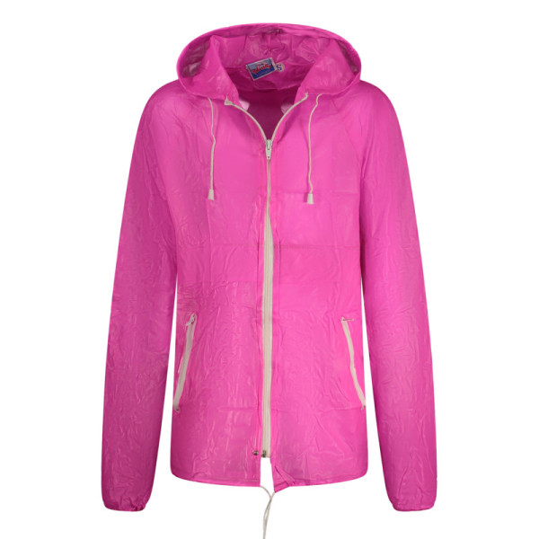 Impermeabile donna rosa Simiani con cappuccio, zip frontale, maniche lunghe e due tasche laterali, leggero e pratico