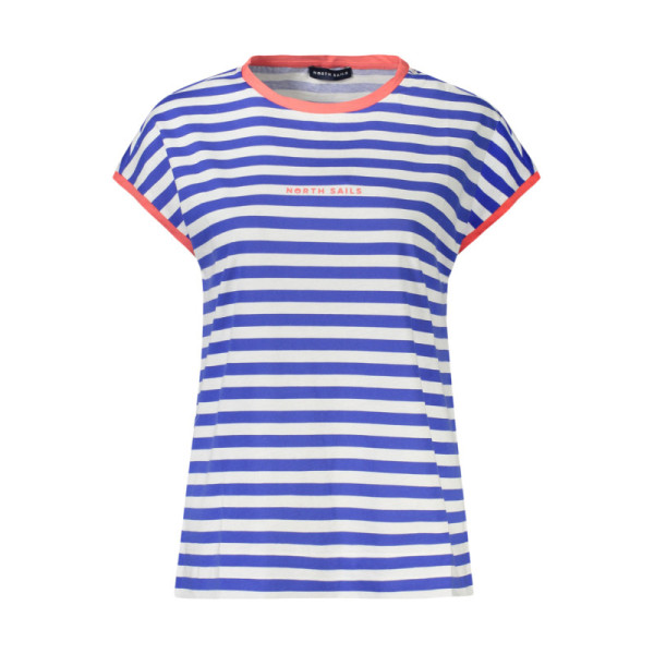 North Sails T-Shirt Senza Maniche Donna Blu a Righe - Girocollo Dettagli a Contrasto e Stampa in Rilievo - Logo Stile Nautico