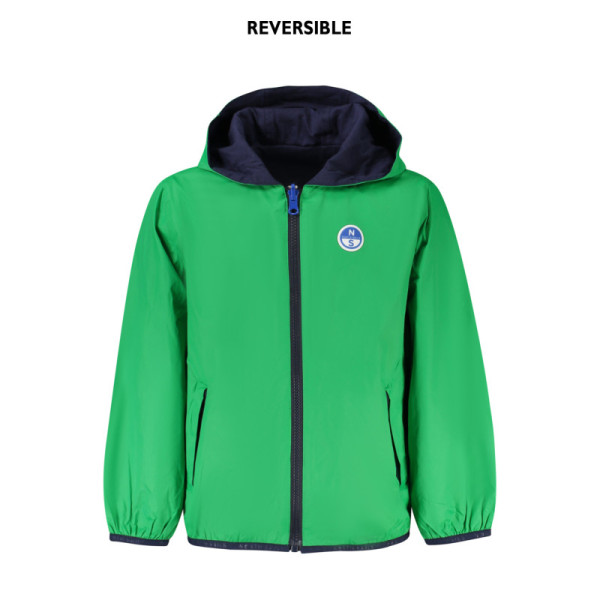 North Sails giubbotto bambino verde con cappuccio, zip frontale, tessuto tecnico antivento, dettagli a contrasto