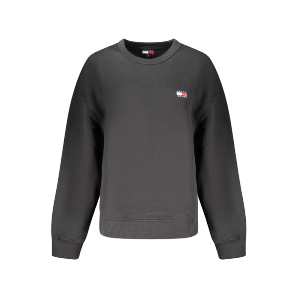 TOMMY HILFIGER FELPA GIROCOLLO DONNA NERA IN COTONE RIGENERATO CON LOGO RICAMATO