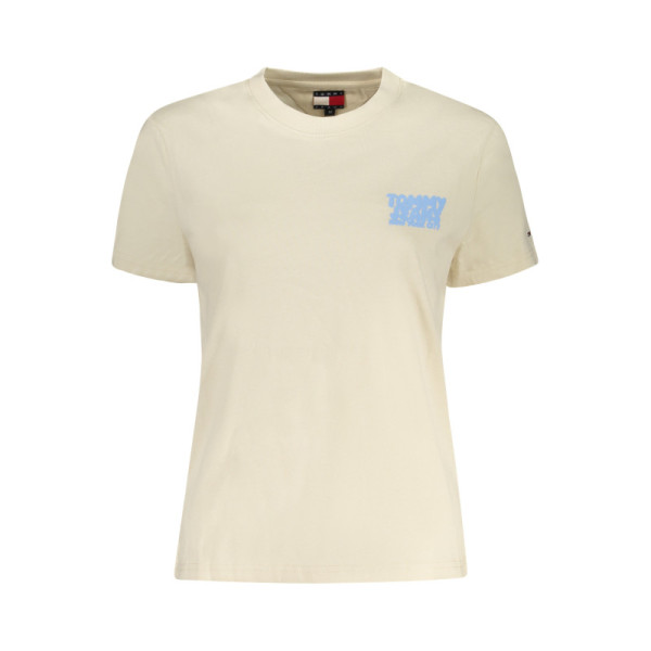 TOMMY HILFIGER T-Shirt Donna Beige | Girocollo, Maniche Corte, Stampa, Ricamo e Logo in 95% Cotone Rigenerativo Eco-Friendly
