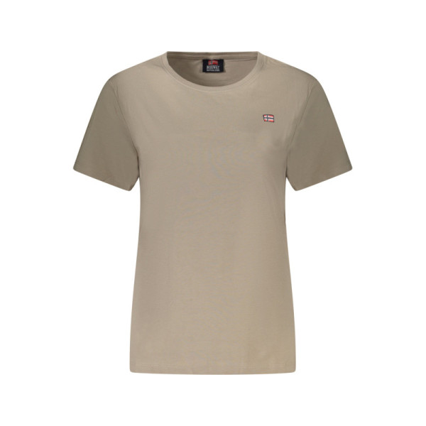 Norway 1963 T-Shirt Donna Manica Corta Beige - Girocollo con Ricamo e Logo - Design Sportivo Scandinavo di Qualità