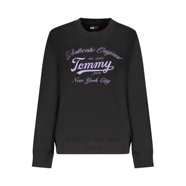 Tommy Hilfiger Felpa Donna Nero Senza Zip Maniche Lunghe Garzata con Girocollo, Stampa, Logo e 95% Cotone Rigenerativo