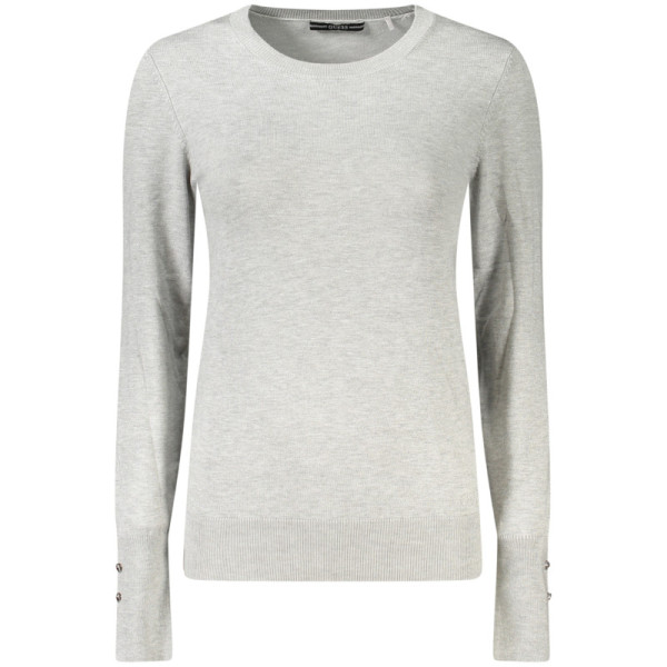 Guess Jeans Maglia Donna Grigia Maniche Lunghe con Girocollo, Stampa e Logo