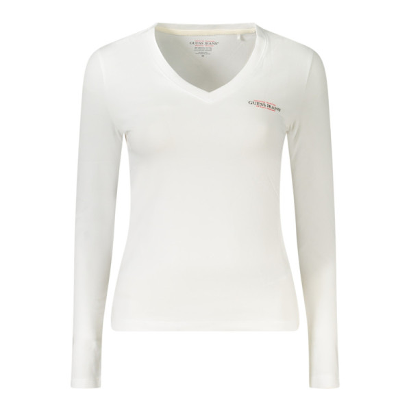Guess Jeans T-shirt Donna Bianca Maniche Lunghe con Girocollo, Stampa e Logo