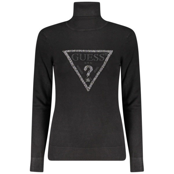 Guess Jeans Maglia Donna Nera Dolce Vita Maniche Lunghe con Ricamo, Applicazioni Strass e Logo