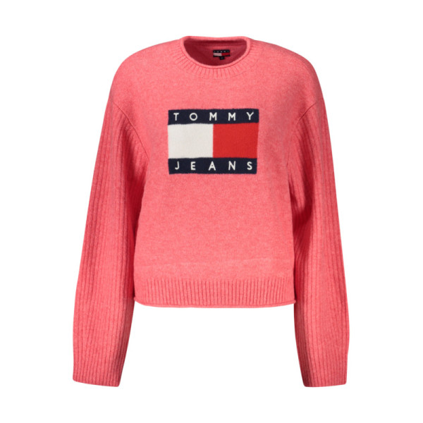 Tommy Hilfiger Maglione Donna Rosa Maniche Lunghe con Girocollo, Ricamo, Logo e 50% Acrilico Riciclato