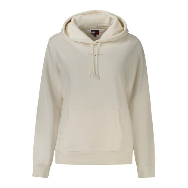 Tommy Hilfiger Felpa Donna Bianca Senza Zip Maniche Lunghe con Cappuccio, Tascone Centrale, Stampa e Logo