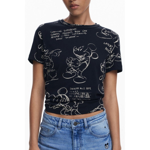 Desigual T-shirt Donna Nero Maniche Corte Mickey Sketch Girocollo con Stampa e Logo