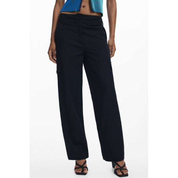 Desigual Pantalone Palazzo Donna Nero Sagun 2 Tasconi 4 Tasche - Pantaloni Zip Bottoni Logo Elegante Casual Fashion Comfort