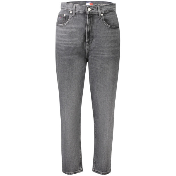 Tommy Hilfiger Jeans Donna Nero Mom Ultra High Tapered 5 Tasche - Denim Slavato Bottone Zip Logo Casual Fashion Premium Style