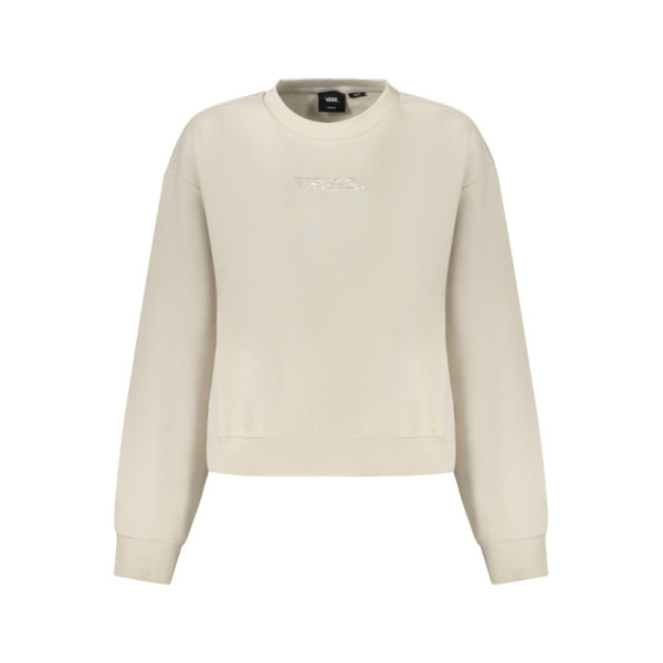 Vans Felpa Donna Beige Senza Zip Garzata Girocollo - Maglia Maniche Lunghe Ricamo Logo Casual Skate Street Style Comfort