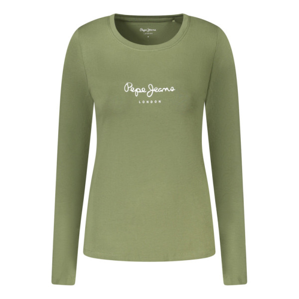 Pepe Jeans T-Shirt Maniche Lunghe Donna Verde Girocollo Stampa - Maglia Logo Sustainable Cotton Eco Casual Comfort Fashion