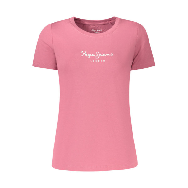 Pepe Jeans T-Shirt Maniche Lunghe Donna Rosa Girocollo Stampa - Maglia Logo Sustainable Cotton Eco Casual Comfort Fashion Stile