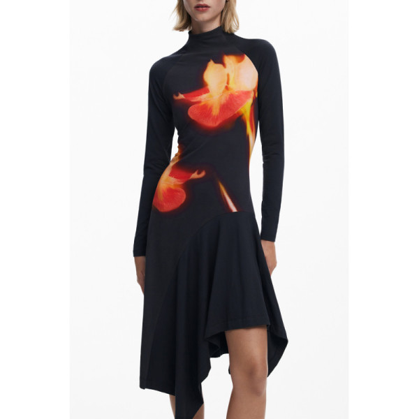 Desigual Abito Corto Donna Nero Casual Elegante - Vestito Logo Dettagli Contrasto Fashion Originale Stile Unico Femminile
