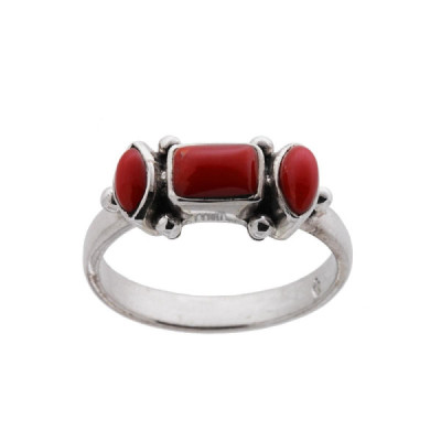 Anello Etnico Trilogy con Pietre Corallo in ARGENTO 925