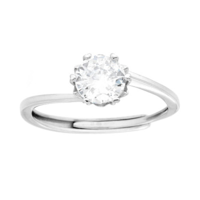 Anello Solitario con Cubic Zirconia Bianco mm 6 in ARGENTO 925 Galvanica Rodio