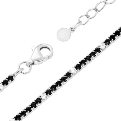 Bracciale Tennis cm 16+3 con Zirconi mm 1.5 alternati Neri e Bianchi in ARGENTO 925 Galvanica Rodio