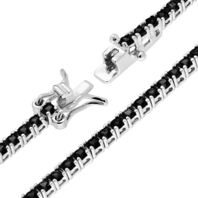 Bracciale Tennis Griffe cm 18 con Zirconi mm 2 Neri in ARGENTO 925 Galvanica Rodio