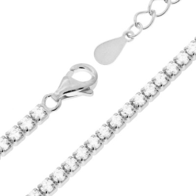 Bracciale Tennis Griffe cm 17+3 con Zirconi mm 2 Bianchi in ARGENTO 925 Galvanica Rodio