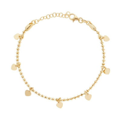 Bracciale Catena Rolo Diamantata con anelli e Cuori plain pendenti in ARGENTO 925 Galvanica Oro