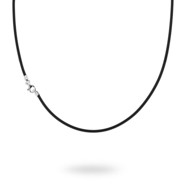 Collana Filo in Caucciu PVC Nero cm 50 con Chiusura in ARGENTO 925