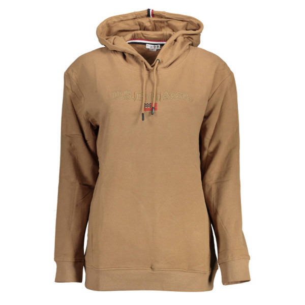 U.S. POLO Felpa Donna Marrone con Cappuccio | Modello Senza Zip, Tasche, Ricamo, Applicazione e Dettagli a Contrasto