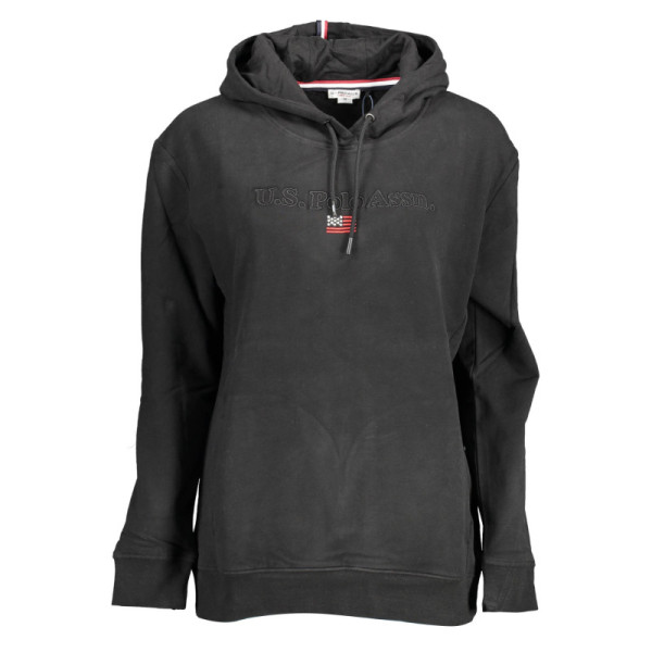 U.S. POLO Felpa Donna Nera con Cappuccio | Senza Zip, Tasche, Ricamo, Applicazione e Dettagli a Contrasto | Casual Sportiva