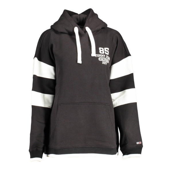 TOMMY HILFIGER Felpa Donna Nera con Cappuccio | Tascone Centrale, Ricamo, Stampa e Logo, 50% Transitional Cotton