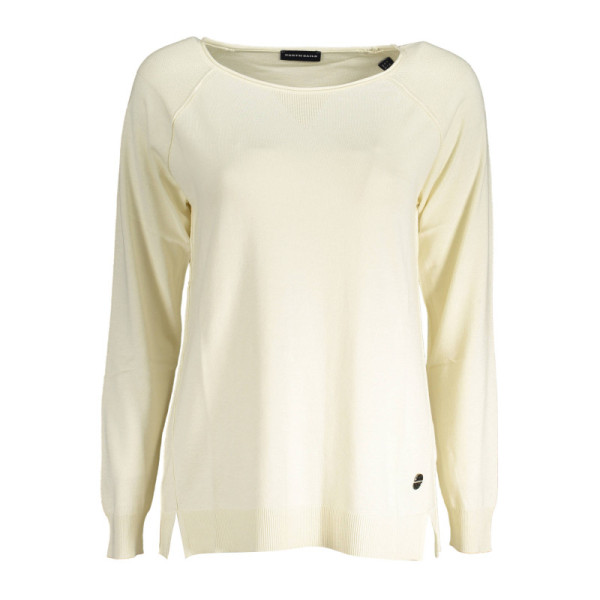 North Sails Maglia Donna Bianco Maniche Lunghe in Recycled Fibers, Scollo Ampio, Dettagli a Contrasto, Logo -