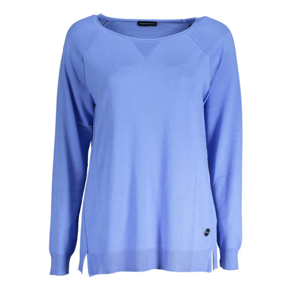 North Sails Maglia Donna Azzurro Maniche Lunghe in Recycled Fibers, Scollo Ampio, Dettagli a Contrasto, Logo -