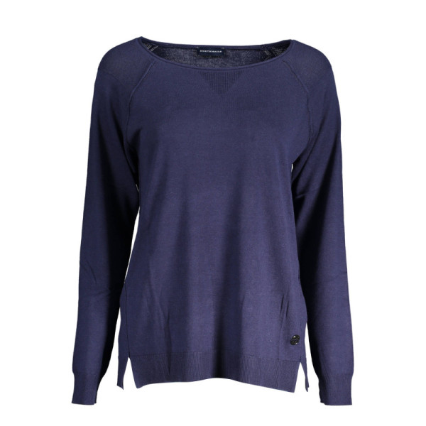 North Sails Maglia Donna Blu Maniche Lunghe in Recycled Fibers, Scollo Ampio, Dettagli a Contrasto, Logo -