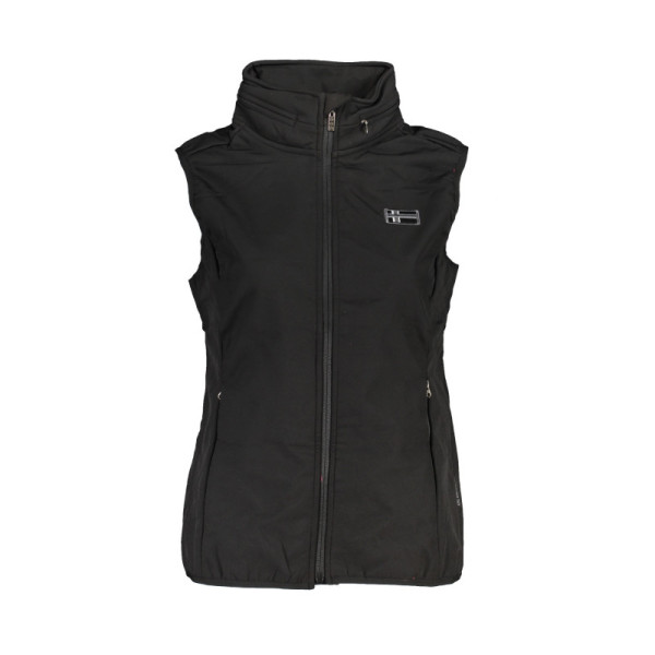 Smanicato donna nero Scuola Nautica in soft shell, con cappuccio estraibile, zip e logo ricamato, pratico e sportivo
