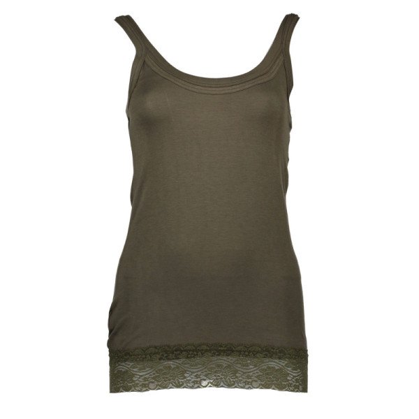 Canotta donna verde Silvian Heach con spalline sottili e inserti in pizzo floreale sul fondo, elegante e versatile