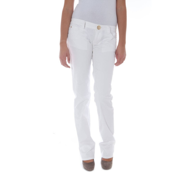 Pantalone Phard Donna Bianco 5 Tasche Gamba Stretta Logo