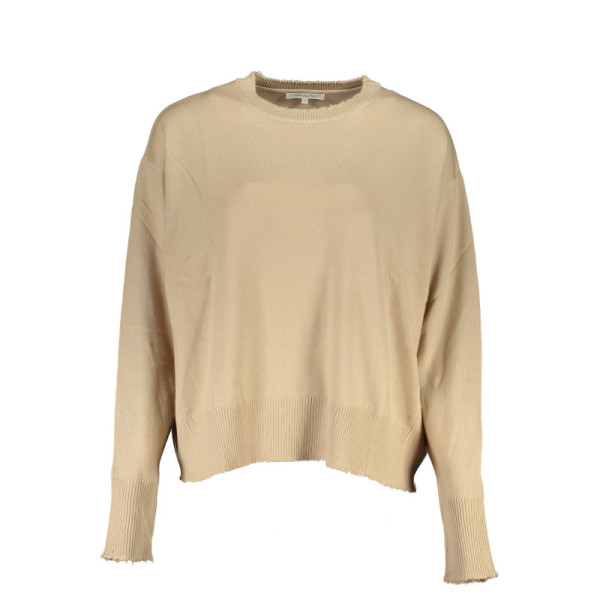 Maglia Donna Patrizia Pepe Beige Maniche Lunghe Girocollo - Dettagli a Contrasto Logo Originale Made in Italy