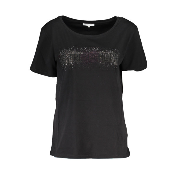 T-Shirt Donna Patrizia Pepe Nera Maniche Corte Scollo Ampio con Dettagli a Contrasto e Logo