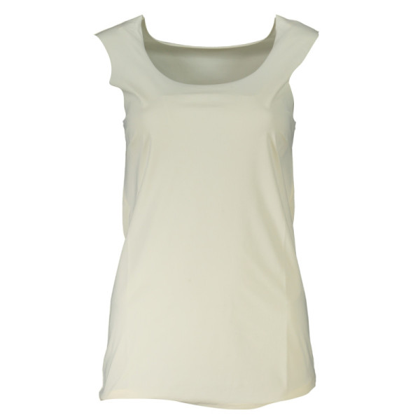 Canotta Donna Patrizia Pepe Bianco Spalle Larghe Scollo Ampio - Taglio a Laser Logo Originale Made in Italy Elegante